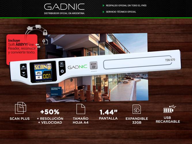 Scanner Portátil Gadnic TSN-670 1200DPI Recargable Pantalla Color 1,44