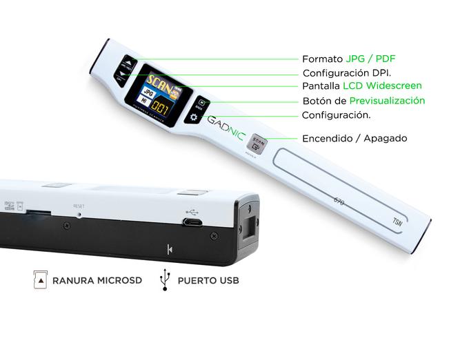 Scanner Portátil Gadnic TSN-670 1200DPI Recargable Pantalla Color 1,44