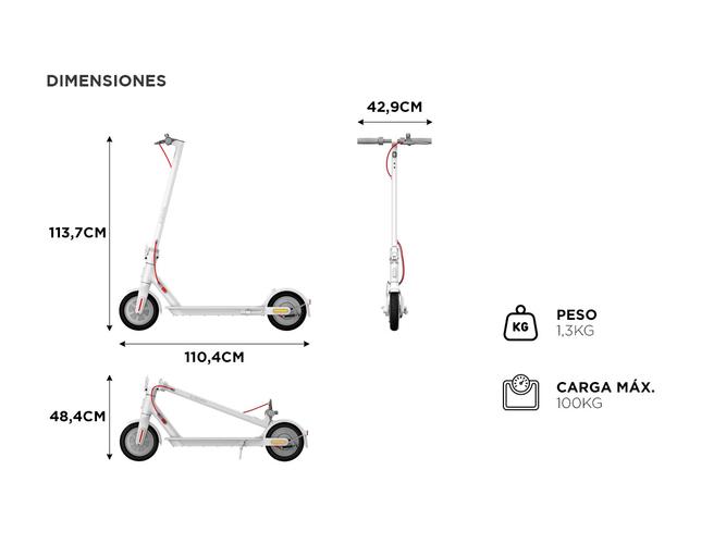 Monopatin Electrico Scooter Xiaomi Mi 3 Lite 300W BHR5389GL Blanco  - 4