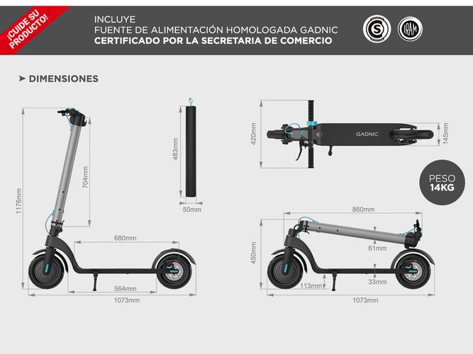 Monopatin Scooter Gadnic E-700 Recargable 350W 8,5