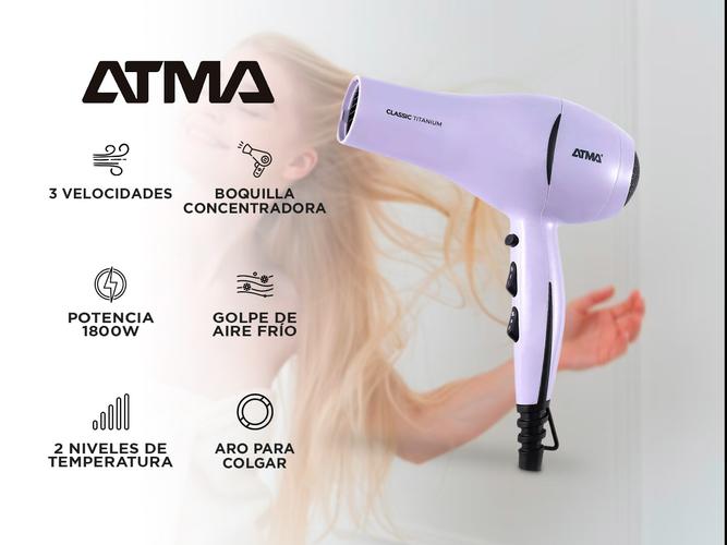 Secador De Pelo Atma SP8970P 1800W 3 Velocidades - 1
