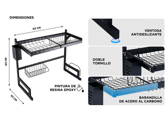 Seca Platos Acero Inoxidable Gadnic Escurridor Dos Niveles  - 4