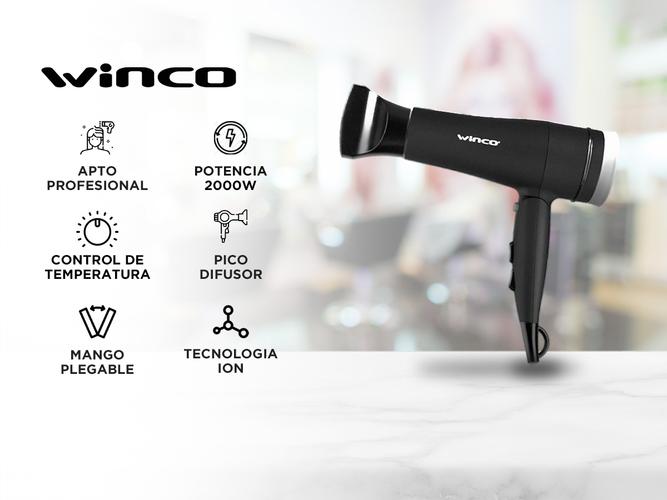 Secador De Pelo Profesional Winco Plegable Con Difusor Ion 2000W - 1