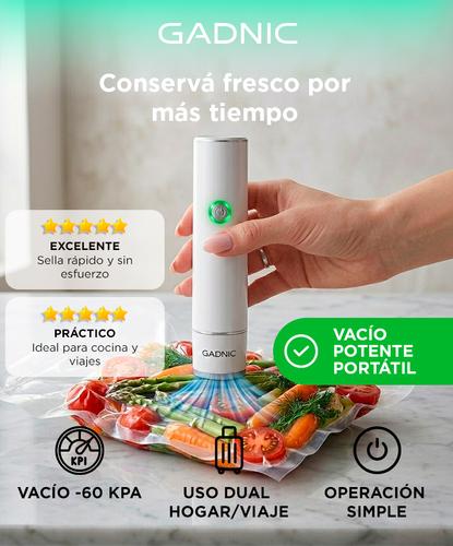 Selladora Al Vacio Portatil Gadnic Bateria 1200mAh Succion -60kPa Velocidad 25L Min Recargable USB Bolsas - 1