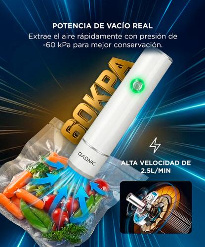 Selladora Al Vacio Portatil Gadnic Bateria 1200mAh Succion -60kPa Velocidad 25L Min Recargable USB Bolsas - 2