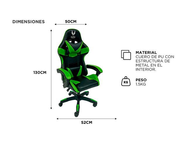 Silla Gamer Gadnic de Escritorio Ergonómica con Ruedas Verde - 4