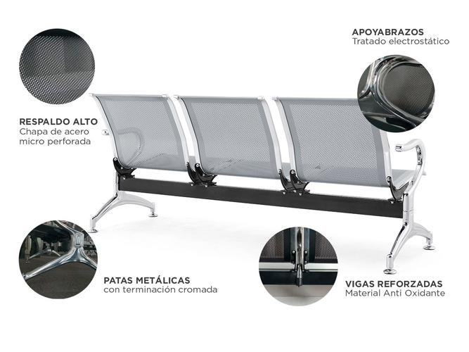 Silla De Espera Metalica Para 3 Personas - 3