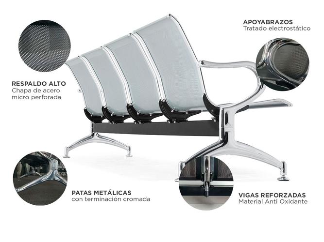 Silla de espera metálica para 4 personas - 3