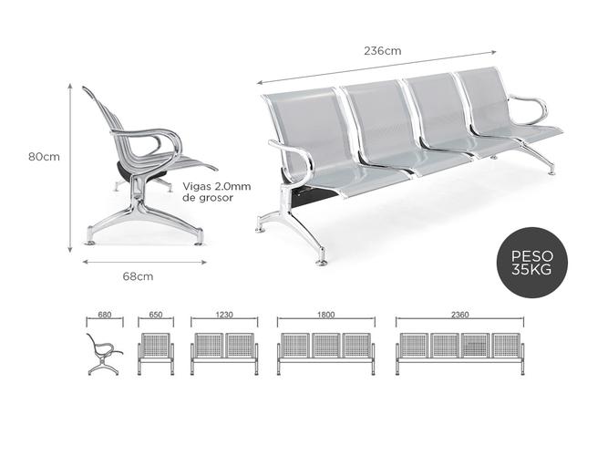 Silla de espera metálica para 4 personas - 4
