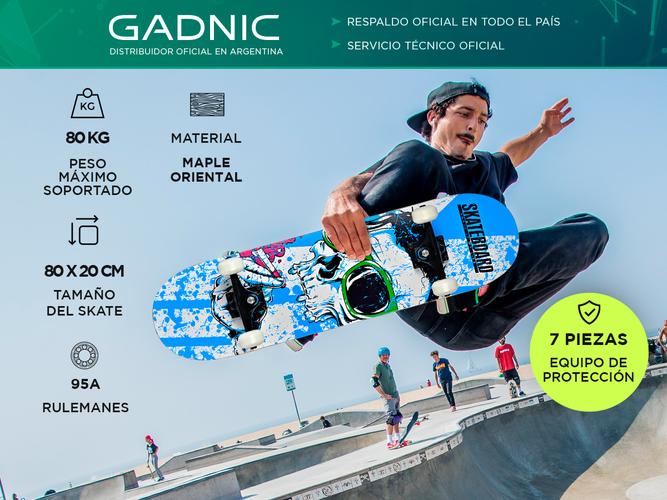 Skateboard Gadnic Con Protección Y Casco - 1