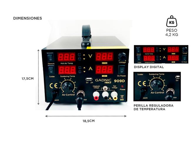 Estación de Soldado Gadnic 909D SMD 750w Profesional 4 en 1 - 4