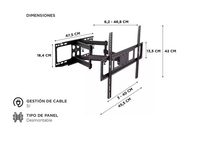 Soporte de Pared para TV Gadnic S-BRACK42 Movimiento Completo Montante Doble - 4