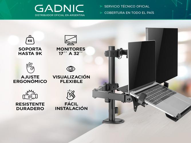 Brazo de monitor de acero Gadnic con bandeja para computadora portátil - 1