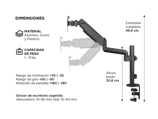 Soporte Brazo de Monitor Gadnic Resorte de Gas  - 5