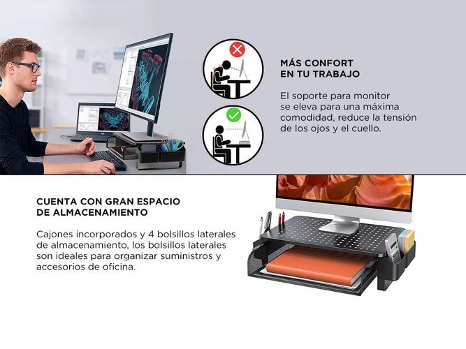 Soporte Elevador Para Monitor Gadnic De Metal Con Cajón - 3