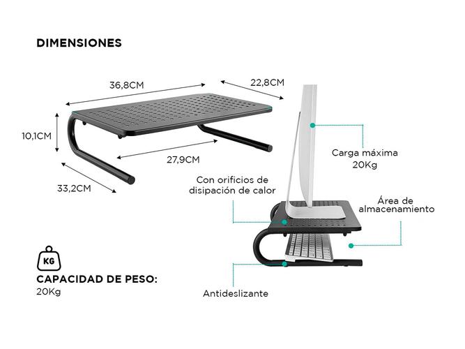 Soporte Elevador para notebook  Monitor Gadnic con Ventilación y Organizador  - 3