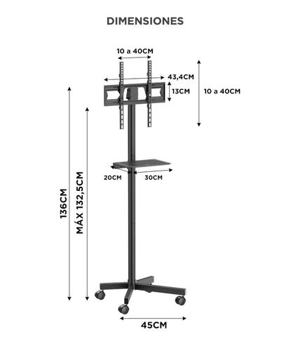 Soporte TV De Pie con Ruedas Gadnic Altura Ajustable Inclinable  - 5