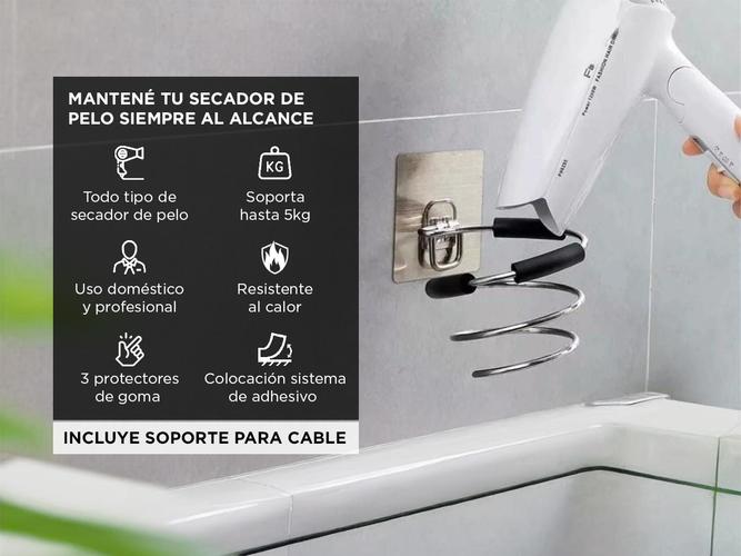 Soporte para Secador de Pelo Gadnic Adhesivo Acero Inoxidable - 2
