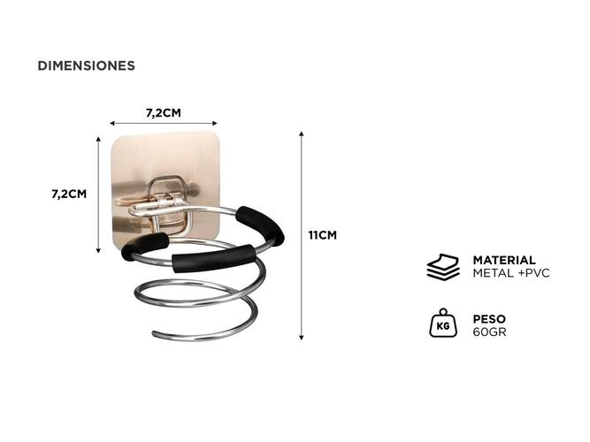 Soporte para Secador de Pelo Gadnic Adhesivo Acero Inoxidable - 3