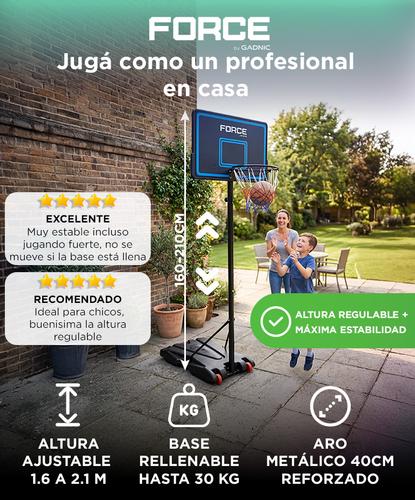 Aro De Basquet Regulable Force By Gadnic Portatil 2m Base Rellenable Tablero PE Estructura Acero Aro 40cm  - 1
