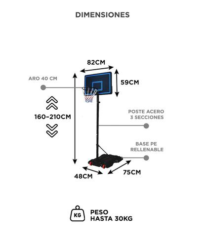 Aro De Basquet Regulable Force By Gadnic Portatil 2m Base Rellenable Tablero PE Estructura Acero Aro 40cm  - 5