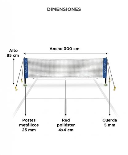 Red De Futbol Tenis Gadnic 3x085m Con Postes Metalicos Estacas Y Lineas De Cancha Portatil Poliéster Oxford - 5