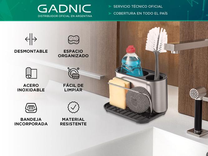 Organizador Cocina Acero Inoxidable Gadnic Porta Esponja y Bandeja - 1
