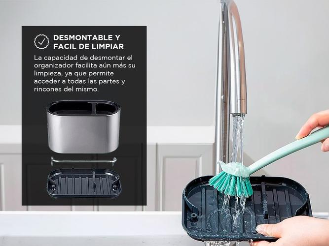 Organizador Cocina Acero Inoxidable Gadnic Porta Esponja y Bandeja - 2