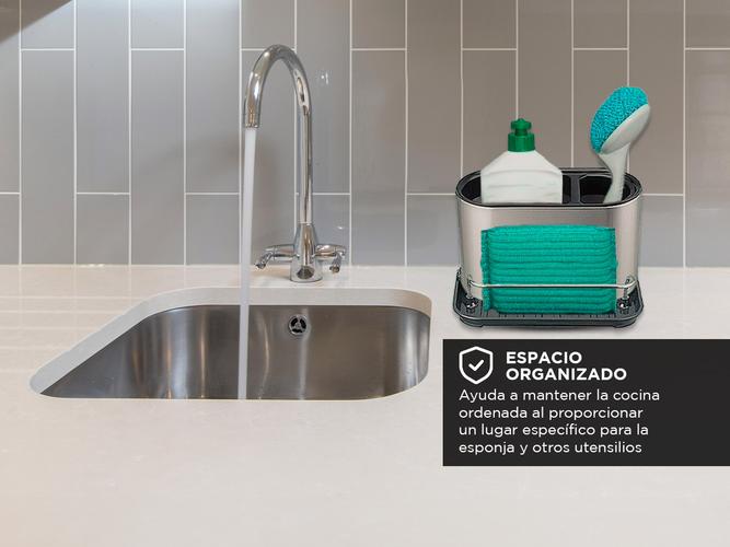 Organizador Cocina Acero Inoxidable Gadnic Porta Esponja y Bandeja - 3