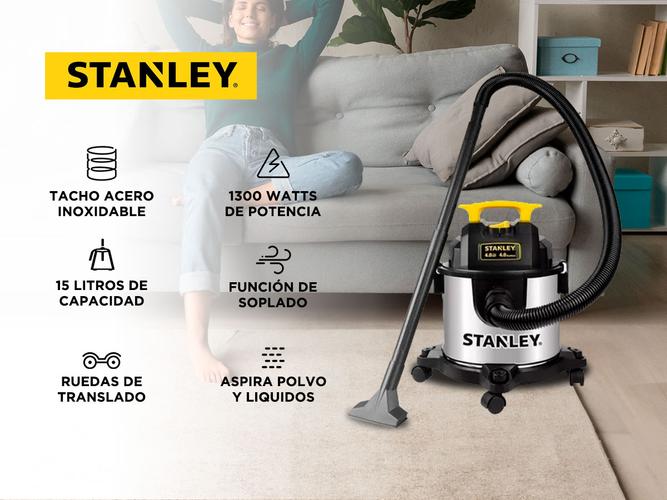 Aspiradora Stanley 1300 Watts 15Lts Polvo y Líquido Acero Inoxidable - 1