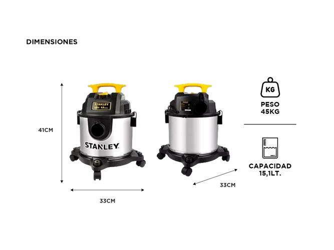 Aspiradora Stanley 1300 Watts 15Lts Polvo y Líquido Acero Inoxidable - 4