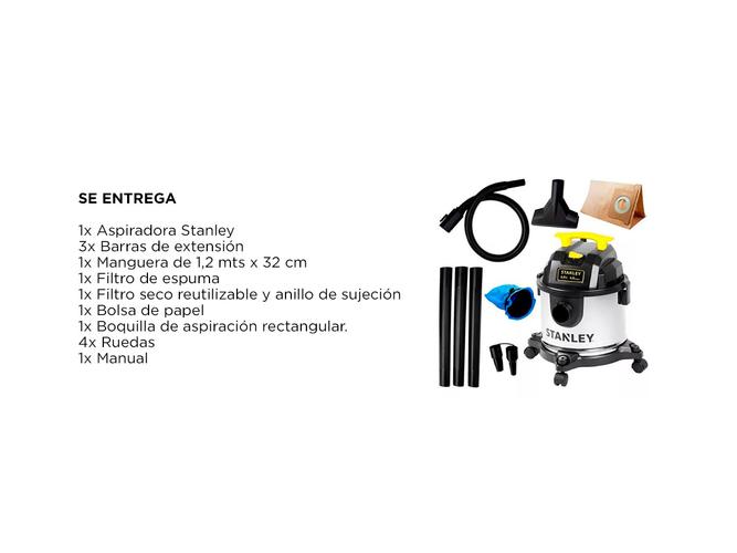 Aspiradora Stanley 1300 Watts 15Lts Polvo y Líquido Acero Inoxidable - 5