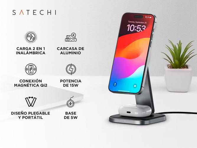 Cargador Satechi 2 en 1 wireless Qi2 Soporte de carga inalámbrica - 1
