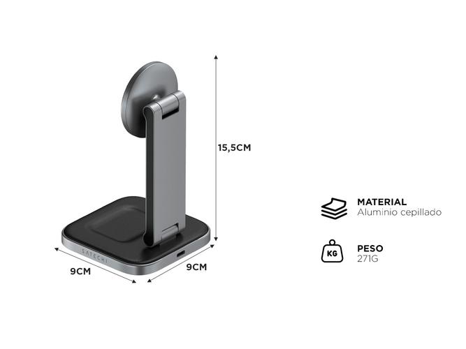 Cargador Satechi 2 en 1 wireless Qi2 Soporte de carga inalámbrica - 4