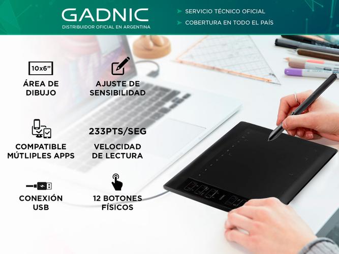 Tableta Gráfica Gadnic TBG123 10 x 6 Con 8192 Niveles De Presión Y 22 Accesos Directos - 1