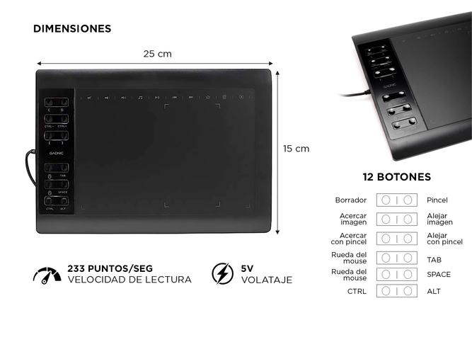 Tableta Gráfica Gadnic TBG123 10 x 6 Con 8192 Niveles De Presión Y 22 Accesos Directos - 3