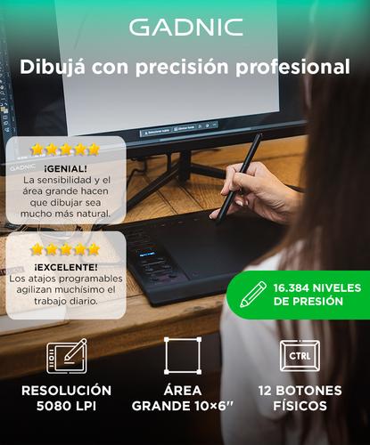Tableta Gráfica Gadnic TBG123 10 x 6 Con 16384  Niveles De Presión Y 22 Accesos Directos - 1