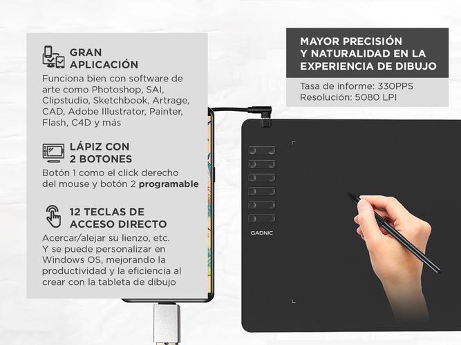 Tableta de Dibujo Gráfico Gadnic 8192 Niveles de Presión - 3