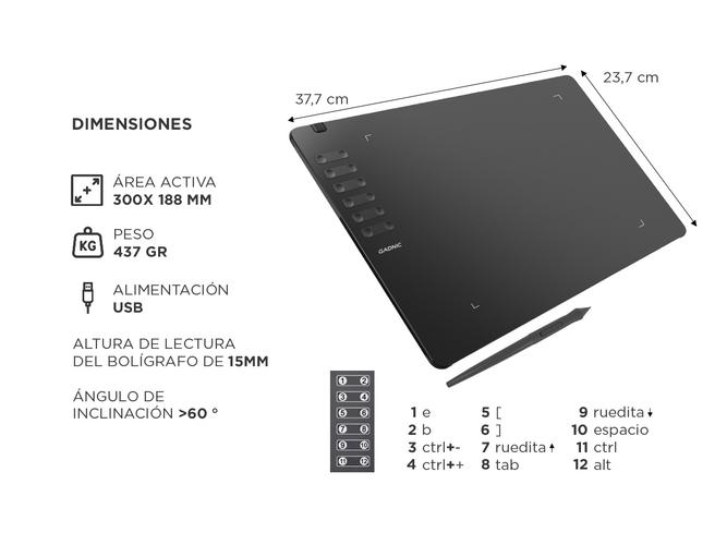 Tableta de Dibujo Gráfico Gadnic 8192 Niveles de Presión - 4