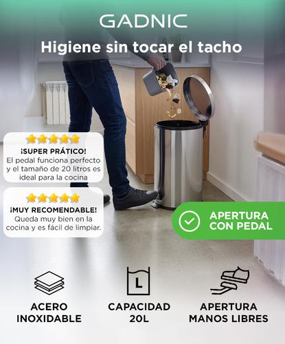 Tacho De Basura Gadnic 20L Acero Inoxidable Con Pedal - 1