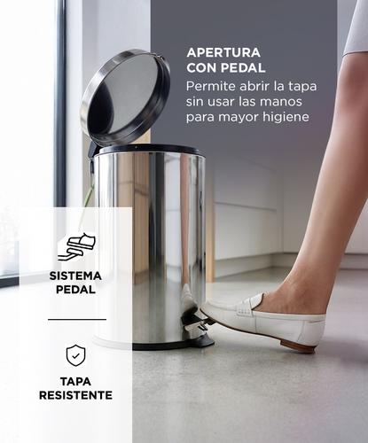 Tacho De Basura Gadnic 20L Acero Inoxidable Con Pedal - 2