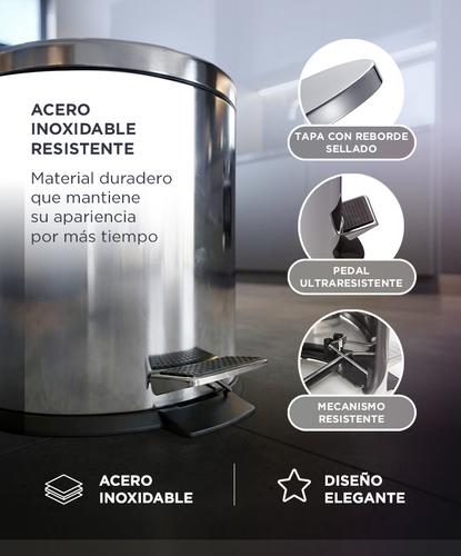 Tacho De Basura Gadnic 20L Acero Inoxidable Con Pedal - 3
