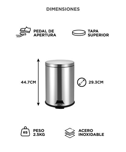 Tacho De Basura Gadnic 20L Acero Inoxidable Con Pedal - 5