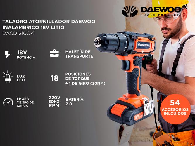 Taladro Atornillador Inalambrico Daewoo 18v Litio +accesorio DACD1800V2 - 1