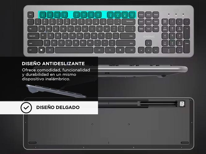 Teclado Inalámbrico Gadnic Bluetooth  USB 24G 104 Teclas Compatible con Windows iOS Android - 2
