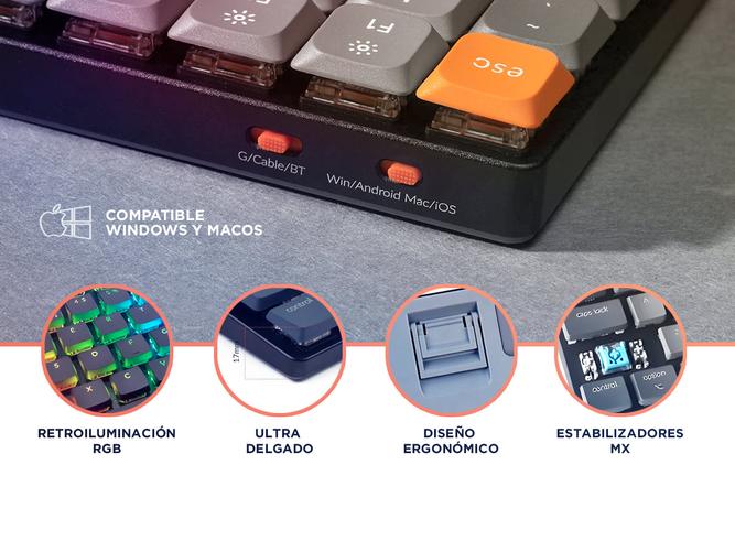 Teclado Mecánico Keychron K7 MAX Inalámbrico 65% Switch Rojo Retroiluminado RGB Hot Swap - 3