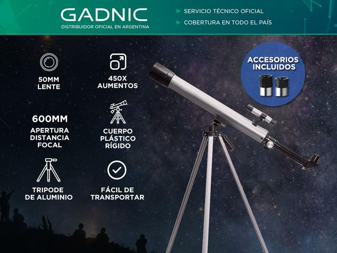 Telescopio Gadnic 600x50 Reflector Astronómico 450x con Pie de Aluminio Outlet - 1