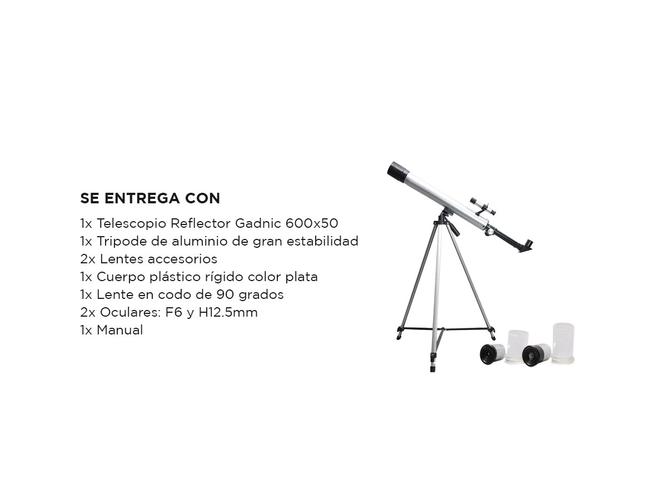 Telescopio Gadnic 600x50 Reflector Astronómico 450x con Pie de Aluminio - 4