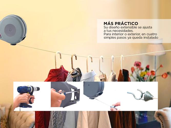 Tender Ropa Gadnic Tendedero Pared Extensible 15 mts - 2