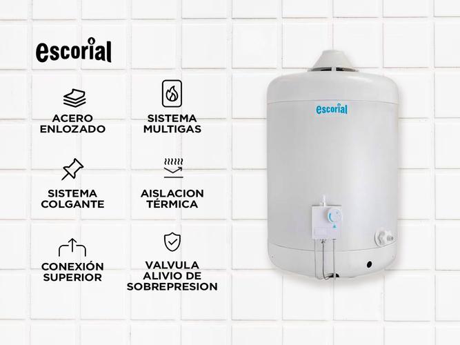 Termotanque Escorial 45L Multigas Superior Colgar Blanco - 1